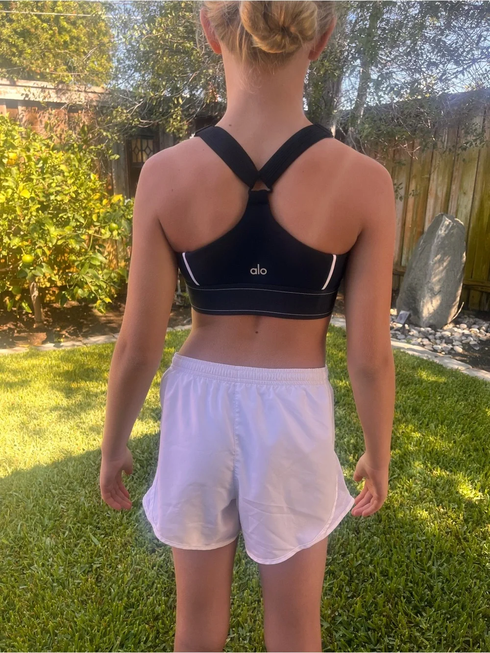 ALO Yoga Black Sports Bra with White Trim